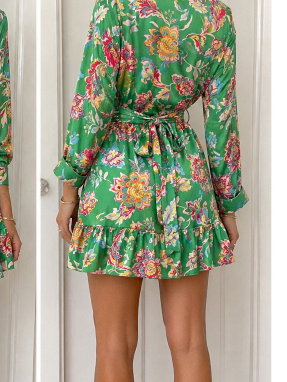 Zara Green Floral Shirt-Tie Mini Dress - Picture 4 of 4